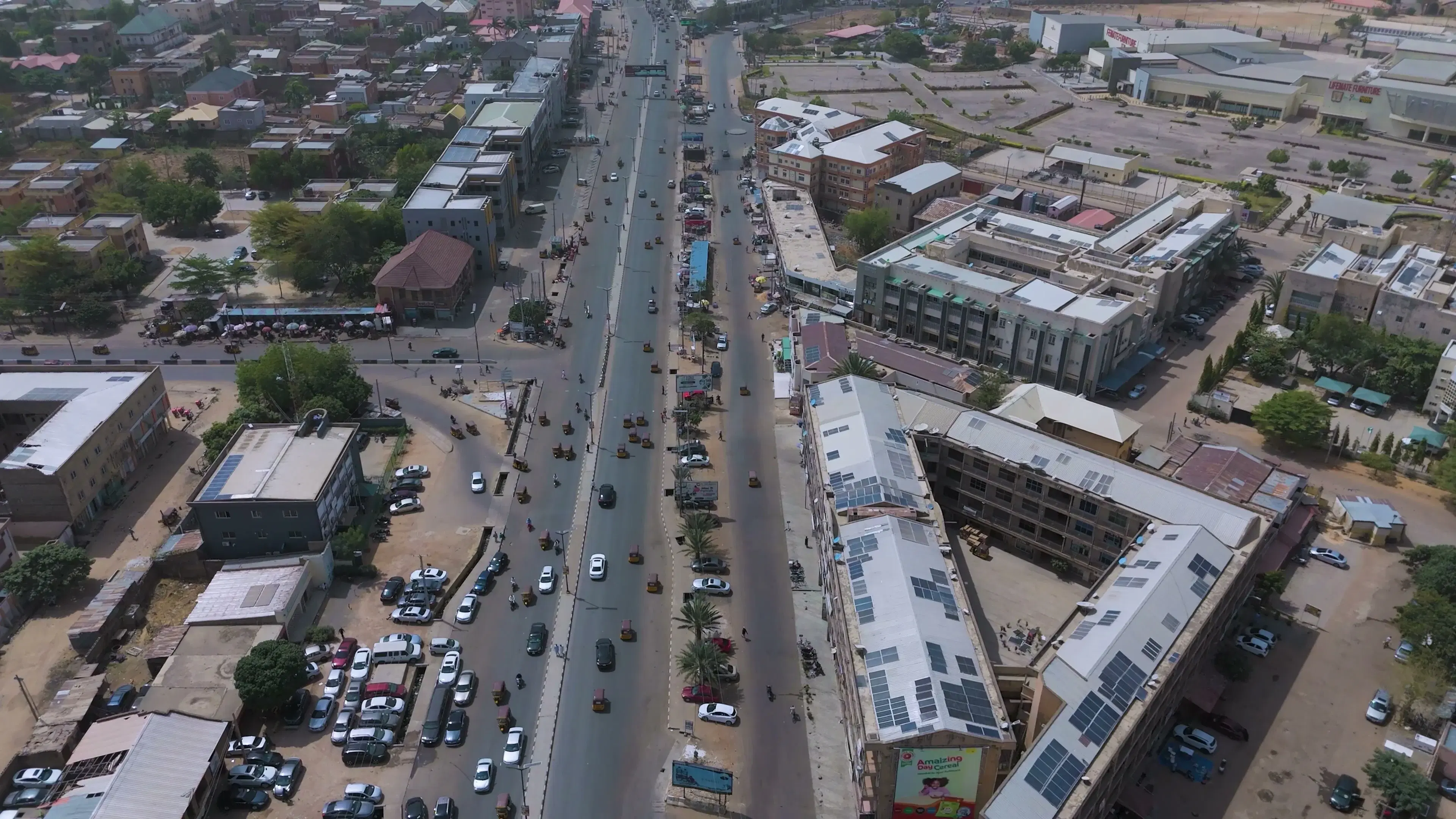 An aerial view of Ado Bayero Mall and the surrounding Kano streets